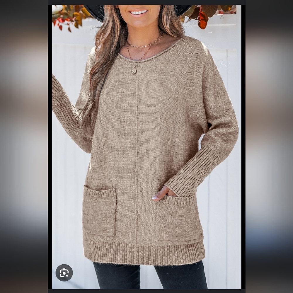Cozy Tan Women's Sweater Tunic Pit To Pit 23".lenght 30".Mix Wool.